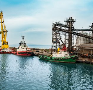 Oil and gas processing plant. On the shore of the sea.